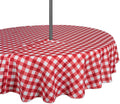 60"R Polyester Water Repellant Check Outdoor Tablecloth With Zipper and Umbrella Hole Round Red Tablecloth