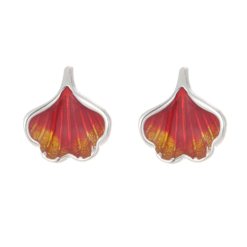 925 Sterling Silver Ginkgo Biloba Stud Earrings for Women Trend Personality Lady Fashion Jewelry