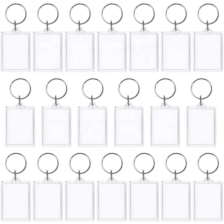 Wholesale Crafting Gift Clear Photo Frame Holder Plastic Keyring Double Sided Blank Transparent Acrylic Keychain