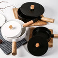 New Western-style Open Flame Ceramic Pot with Wooden Handle Household Baking Baking Plate Casserole