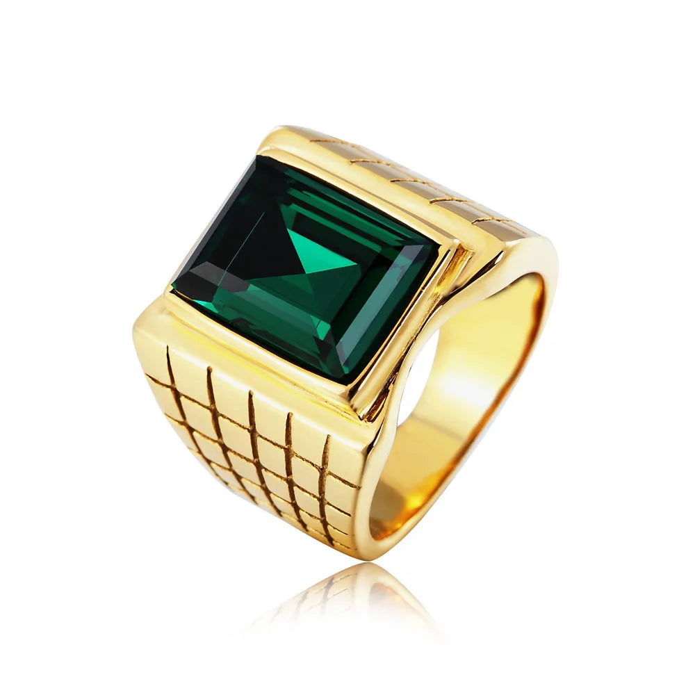 Gold Plated Stone Ring Designs Artificial Gemstone Stainless Steel Men Ring