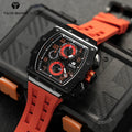 Luxury Fashion Men's Quartz Chronograph Watch 5ATM Waterproof Sapphire Crystal Stainless Steel Tonneau Case 43.5mm Dial Silicone
