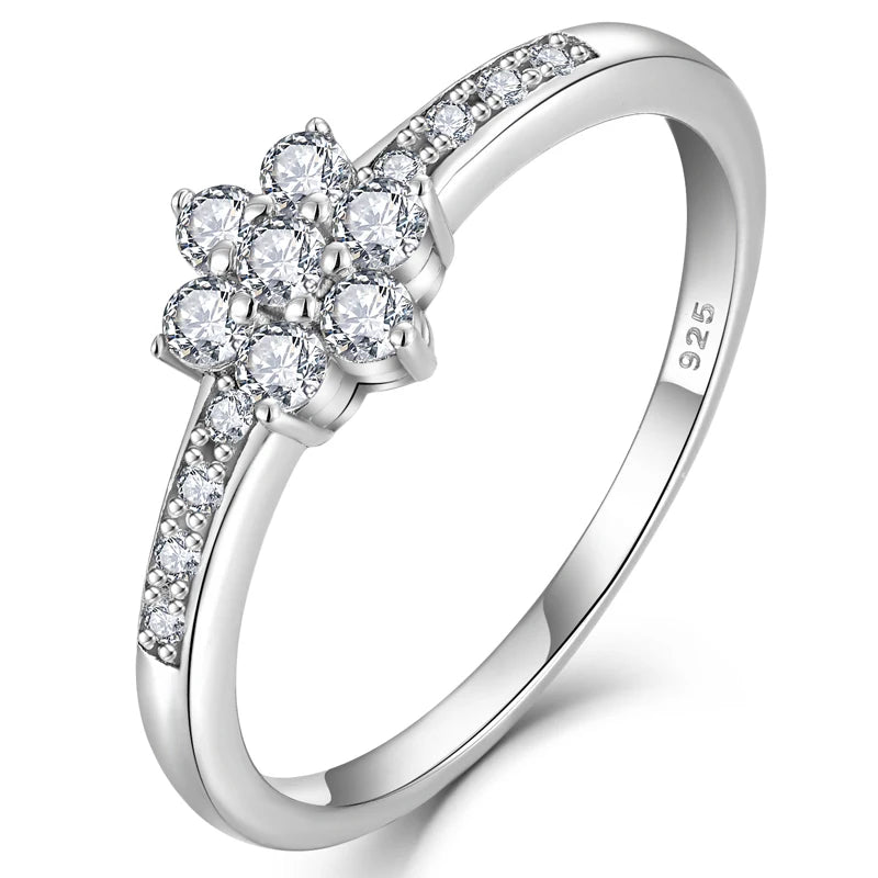 Custom Romantic Woman Flower White Zirconia Diamond CZ Rhodium Plated 925 Sterling Silver Wedding Rings