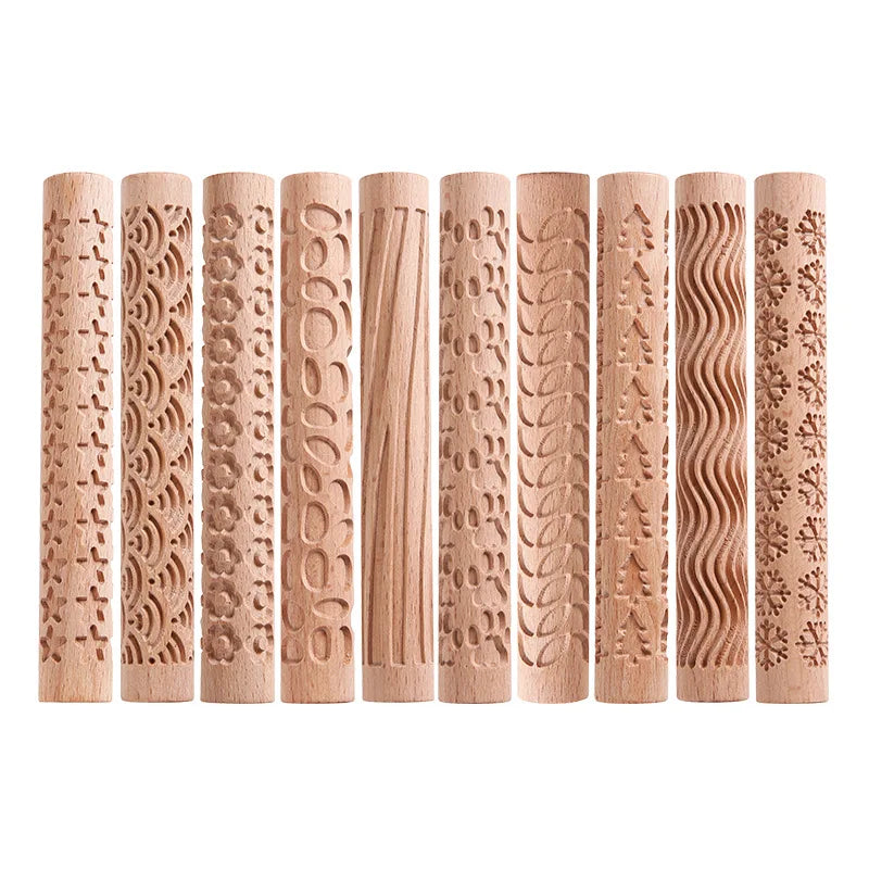 Custom Mini 8 Inch Embossed Rolling Pin Wooden Kitchen Tool Embossed Cookies Pattern Christmas Kid Rolling Pin