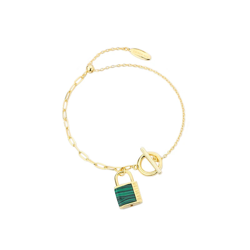 Gold Plated Antique  Bangle Vintage 925 Sterling Silver Charm  Girlish Adjustable  Bracelet Lock Shape Hot Sale Design