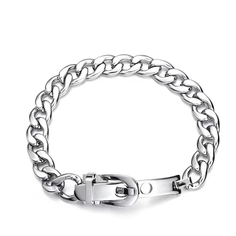 Wholesale Stainless Steel Cuban Chain Fashion Jewelry Belt Buckle High Polished Link Chains Bracelet for Men