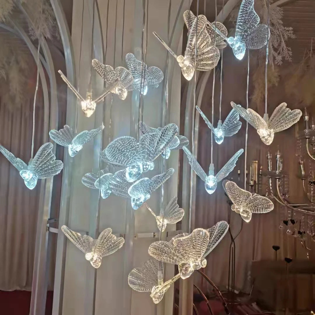 European Wedding Props Durable Acrylic LED Lights Clear Pendant 10 Heads Butterfly Chandelier for Wedding Concert Decoration