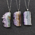 Natural Amethyst Tooth Necklace Irregular Crystal Cluster Druzy Bar Pendant Leather Cord Necklace Pendant