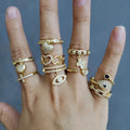 RM1094 Chic Dainty Diamond CZ Micro Pave Heart Evil Eyes Curb Cuban Link Chain Charm Cross Finger Rings for Ladies Women