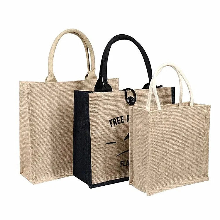 Accept Custom Brand Logo Multi Designs Jute Burlap Carrier Bags With Handle for Daily Use