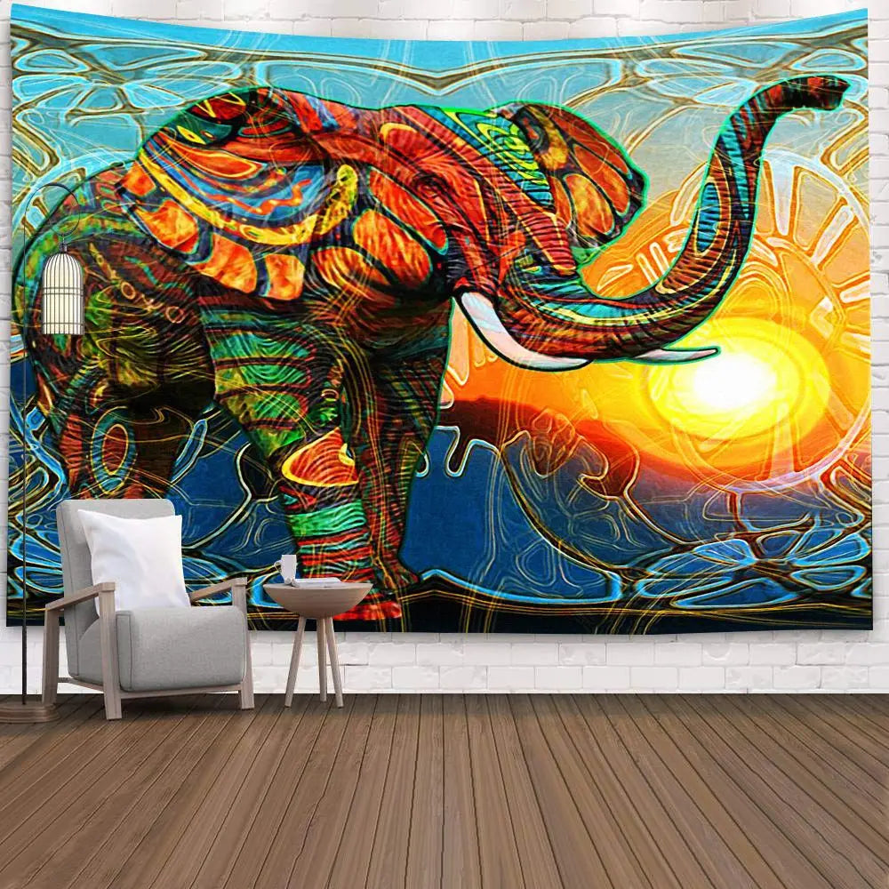Indian Mandala Elephant Psychedelic Tapestry Animal Wall Hanging Bohemia Wall Tapestry Galaxy Home Decor Hippie Blanket