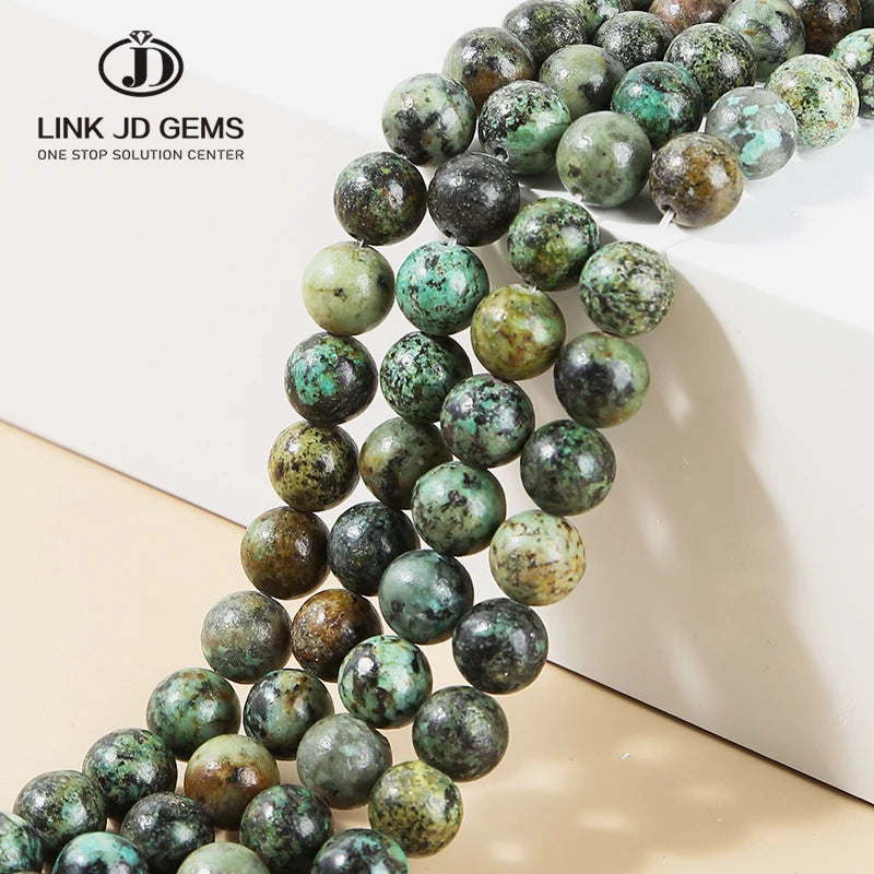 JD 4 6 8 10 12mm Faceted Frost Matte Natural Green Africa Turquoises Stone Round Loose Spacer Beads for Jewelry Making