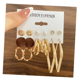 Vintage Gold Color Geometric Pearl Heart Earrings Set for Women Jewelry