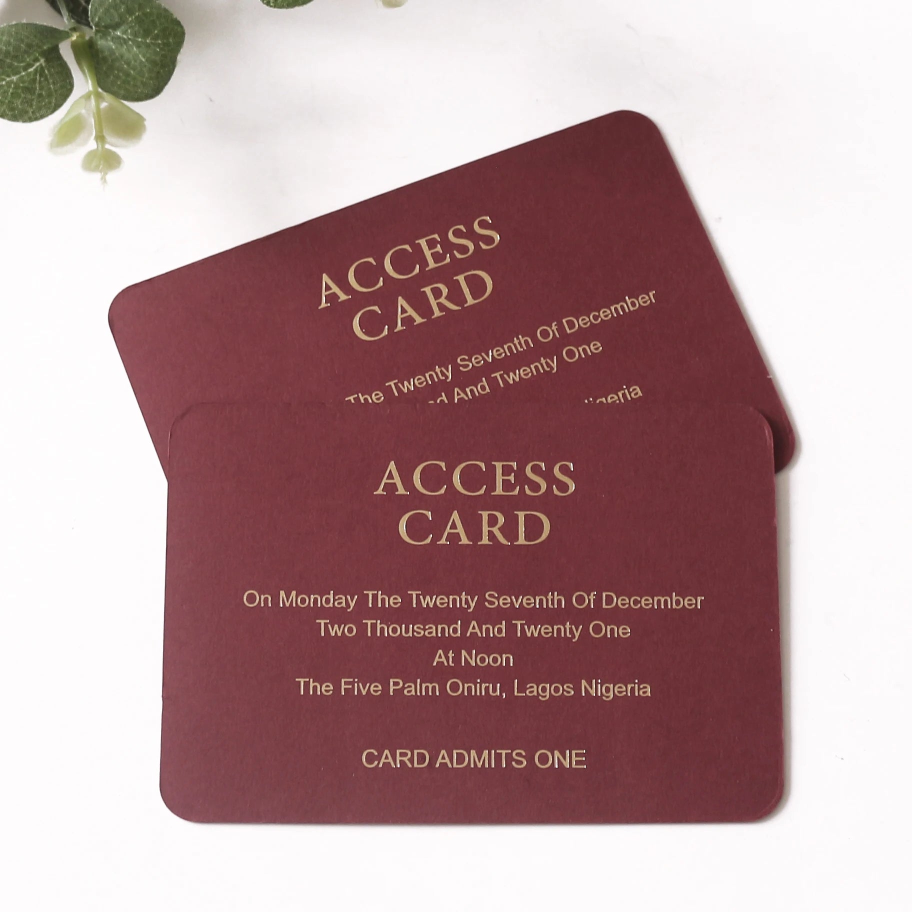 Elegant Custom Burgundy Wedding Invitation Card Access Paper Card with Gold Foil Text and Pattern for Wedding Invitation Event