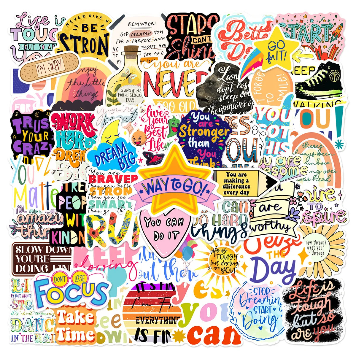 50Pcs Fresh Inspirational Word Decorative Stickers Label for Suitcase Laptop Bike Guitar Scrapbook Skateboard Waterproof Sticker