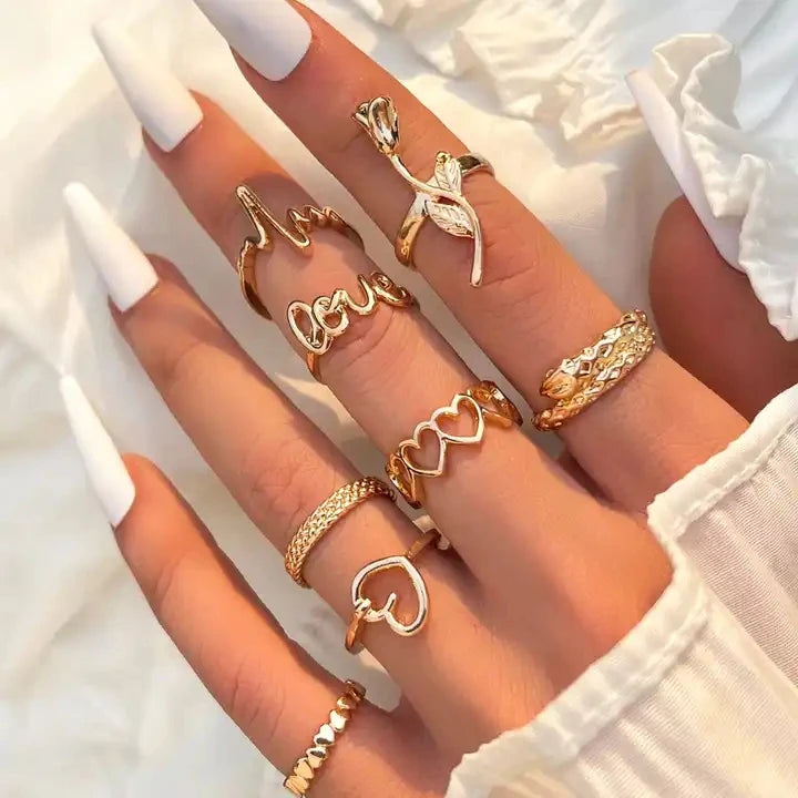 Modern Style Fashion Jewelry Ring Heart Flower Shaped Finger Ring 18K Gold Plated Rings Jewelry for Gift