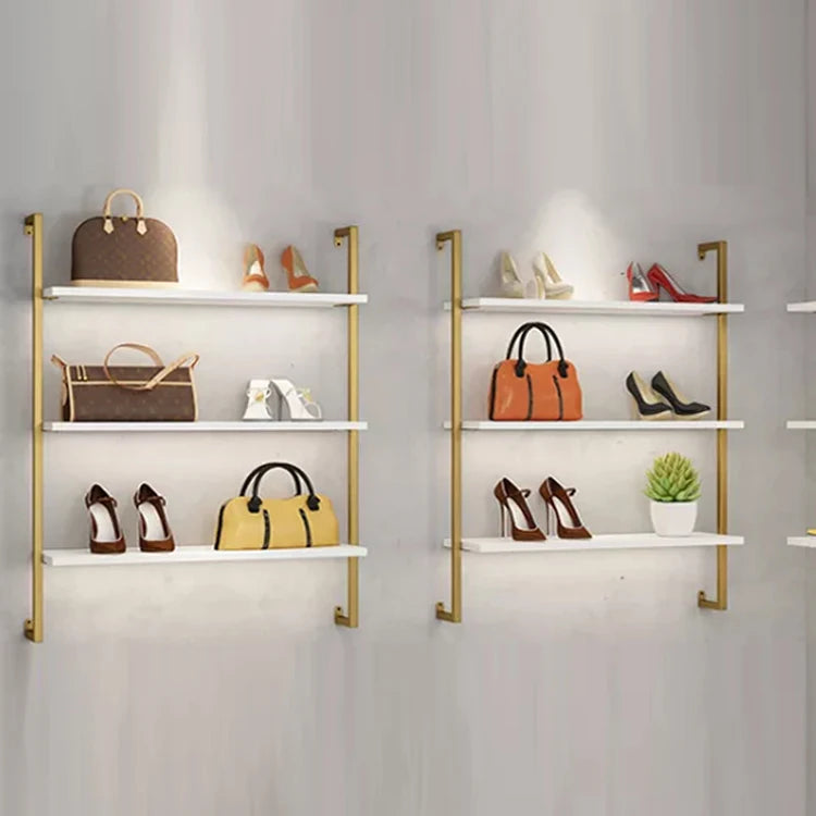 Custom Boutique Metal Display Rack Wall Mounted Bag Shoe Rack for Shops
