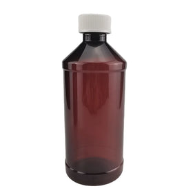 16oz 500ml 473ml Modern Round Arch Amber Pet Plastic Bottle with 28/400 Red Writing Caps&sealed for Your protection