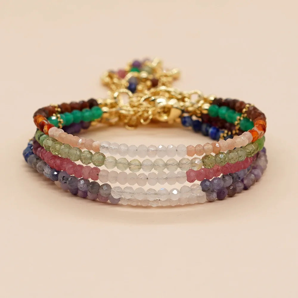 Zooying 3mm Semi-precious Stone Faced Beads Ruby pink Tourmaline Birthday Gemstone Bracelet for Women