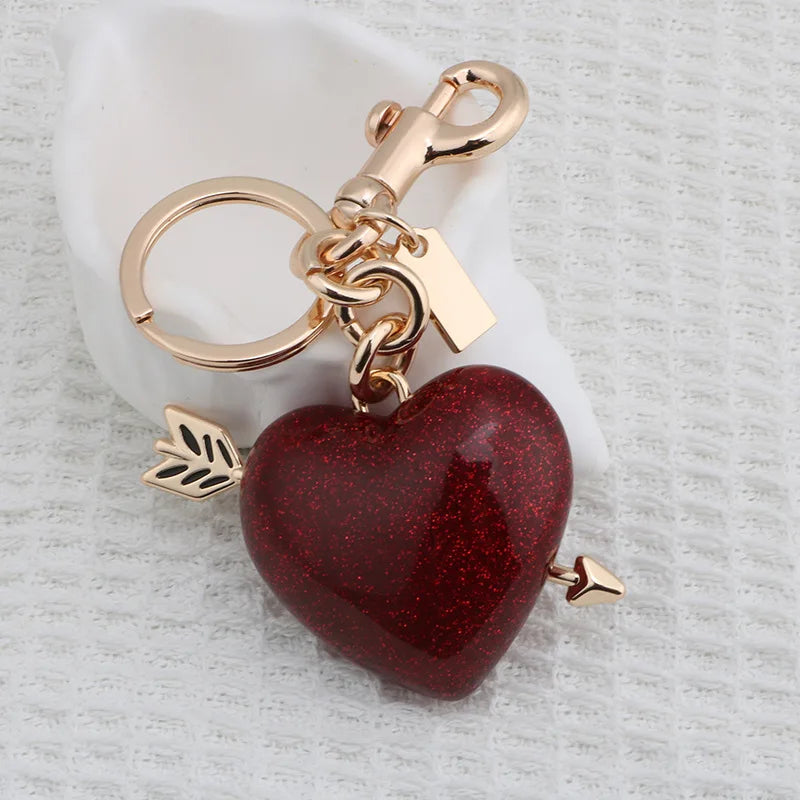Advanced Arrow Cross Heart Bag Charm for Purse Bag Pendant Handbags Car Red Resin Love Heart Jewelry Accessories Cute Keychain