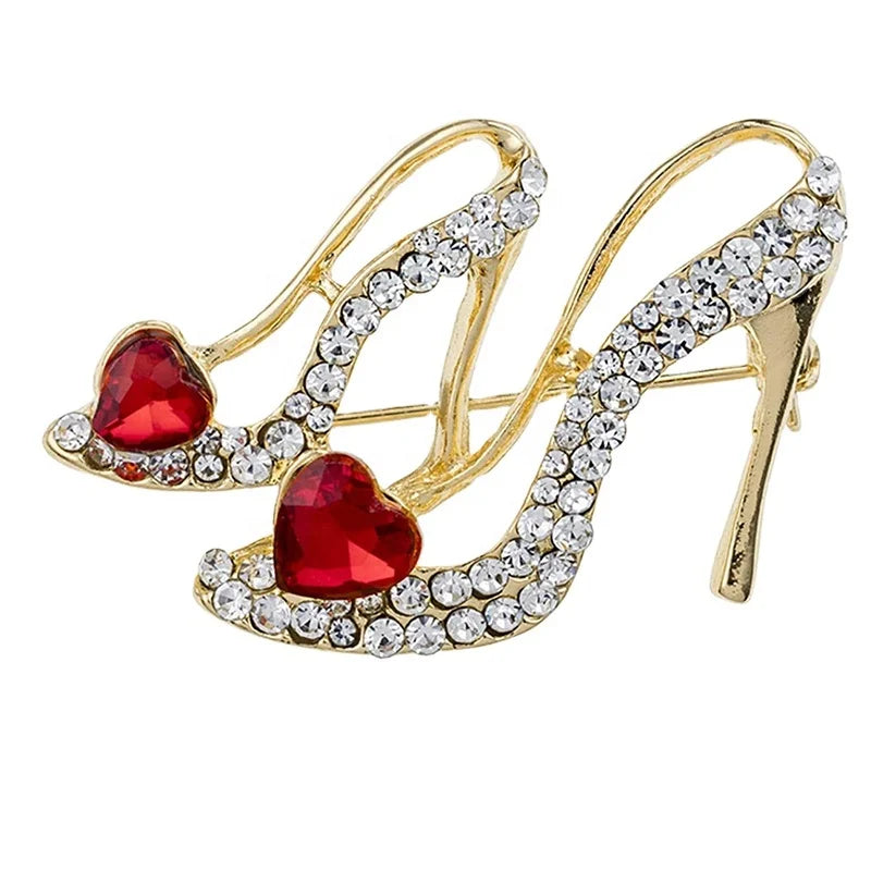 Stylish Crystal Rhinestone High Heel Brooch Pin Women's Princess Shoes Brooches for Wedding Engagement Alloy Jewelry Plating