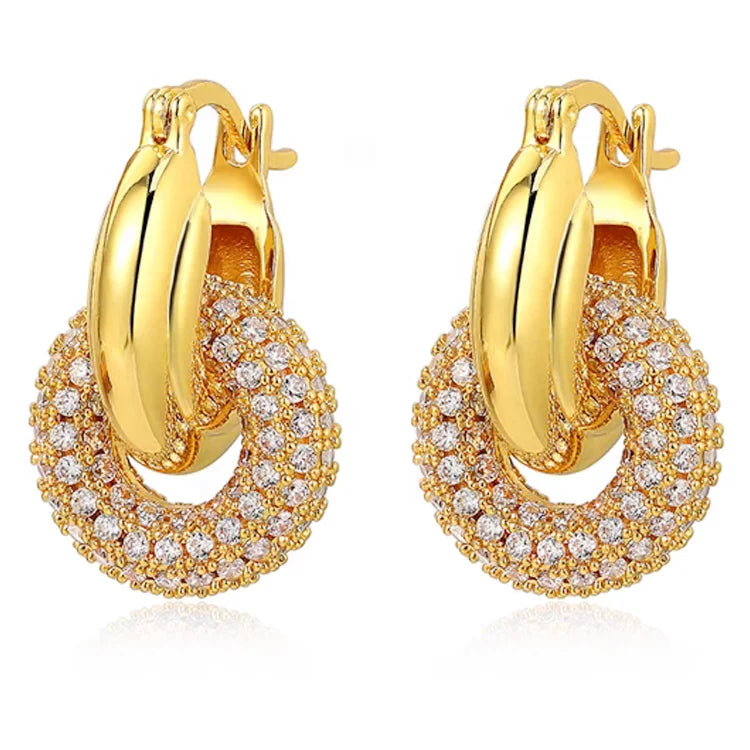 Custom Jewelry Fashion Brass Electroplated Gold Silver Inlaid Zirconia Double Hoop Earrings for Women Gift