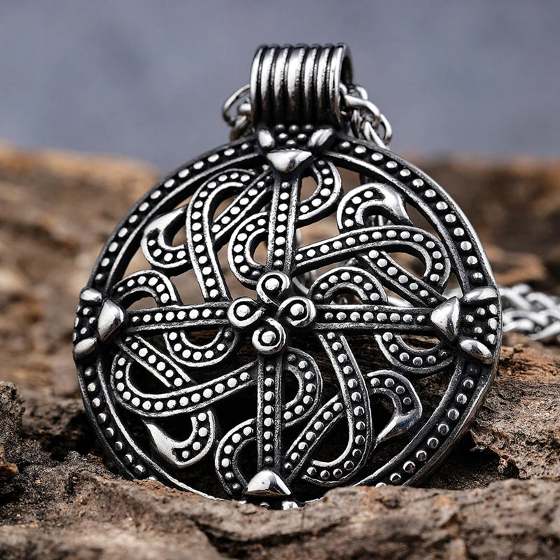Antique Hollow Stainless Steel Norse Viking Dragon Knot Shield Necklaces Pendant Retro Vintage Jewelry for Men Gift
