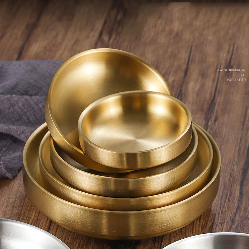 Korean Kimchi Dish Double-walled Dipping Dish Condiment Sauce Snack Dish Golden Cutlery Food Plate Korean Bulgogi Accessories
