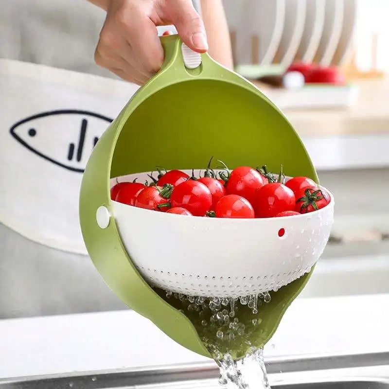 Household Kitchen Double-layer Vegetable Sink Storage Basket Fruit Drain Basket Cleaning Basket with Handle
