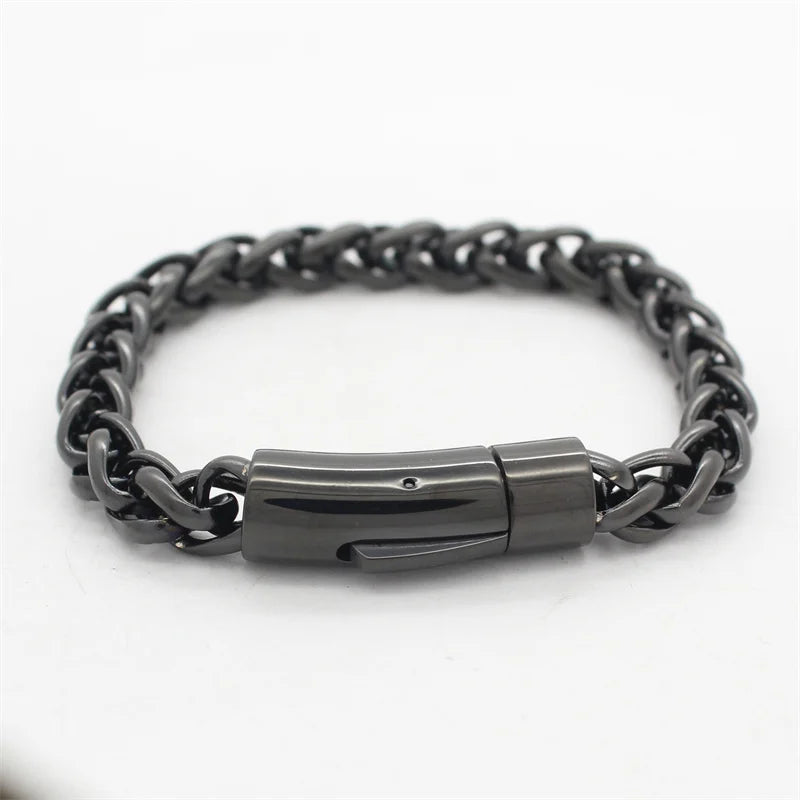 Mens Jewelry Plated Black Stainless Steel Wheat Bracelet