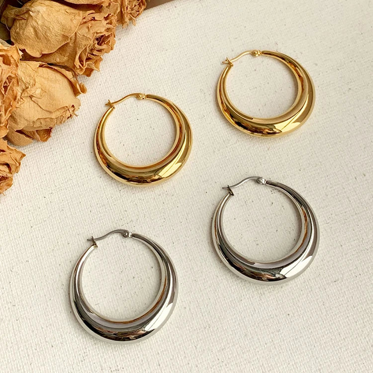 New Trendy Chunky 40mm Large Earrings Shiny Polished Open Hoops Earrings