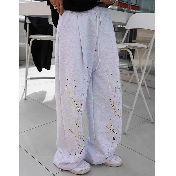 F230401 Custom Streetwear Sweatpants Women Hip Hop Printed Drawstring Cotton Terry Wide Leg Plus Size Pants