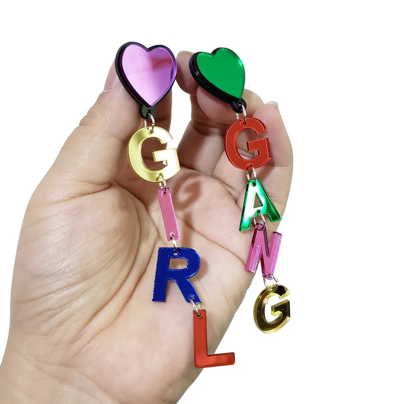 Duoying Newest Color Personalized English Alphabet Long Dangle Chandelier Earrings Acrylic Letter Name Earrings