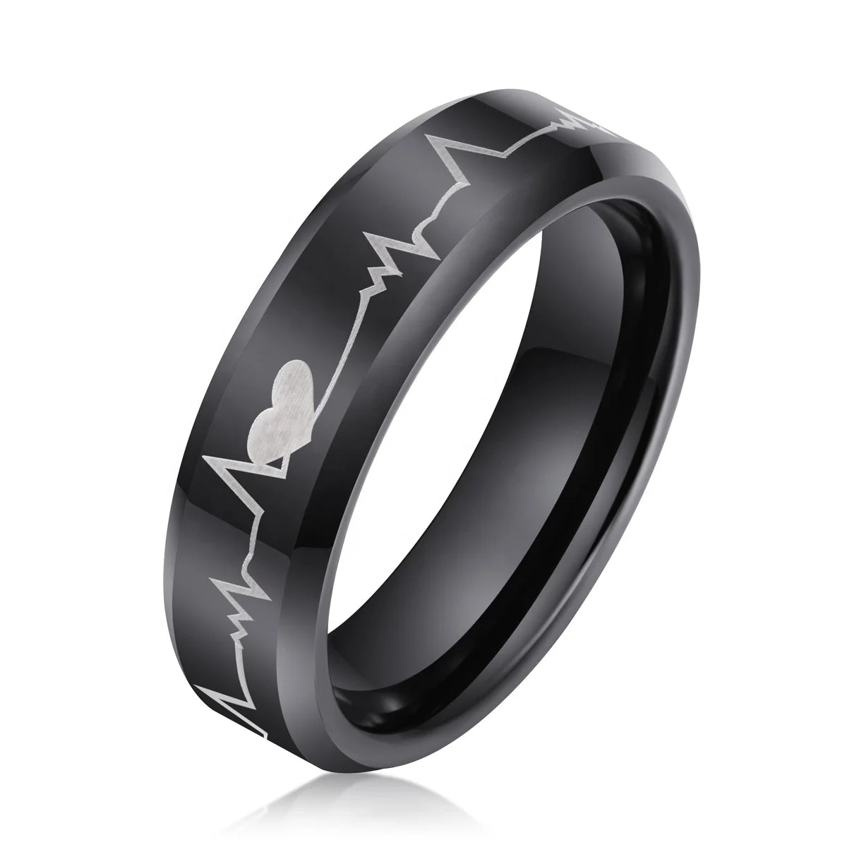 Wholesale Handmade Custom Tungsten Jewelry Tungsten Carbide Black Ring Men Laser Pattern Mens Rings Fashion Rings