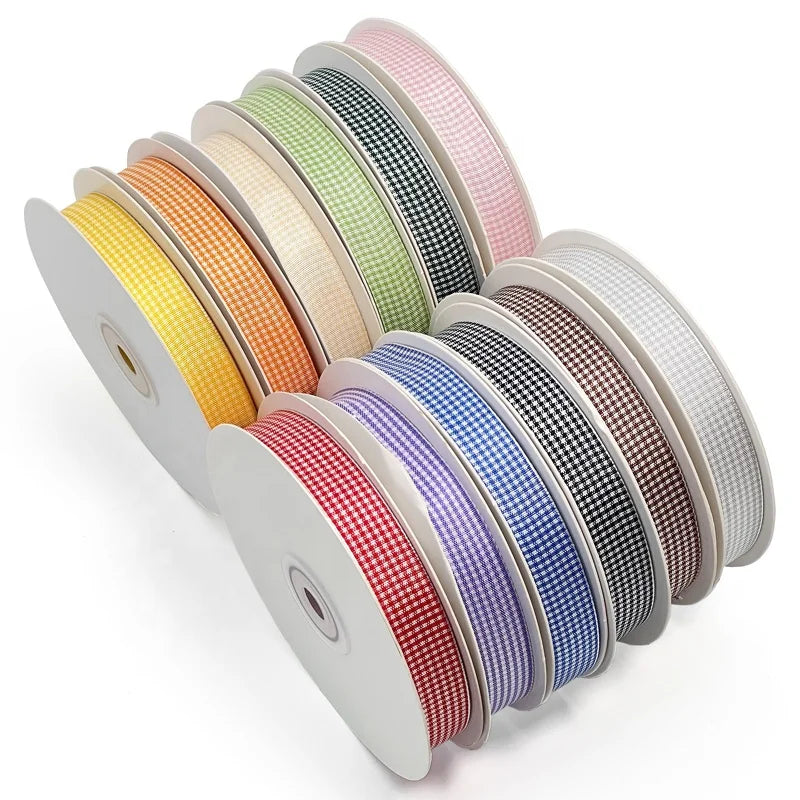 Gingham Double Face Striped 25mm Wide Eco-Friendly Taffeta Plaid Decoration Ribbon 100% Polyester