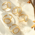 Wholesale Elegant Jewelry 18k Gold Plate PVD Circle Open Ring Women Stainless Steel Irregular Chic White Sea Shell Ring