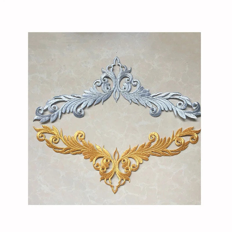 Gold and Silver Embroidery Hot Melt Adhesive Iron on Metallic Appliques Sticker Dresses Hats Jeans Heat Transfer Garment Patches