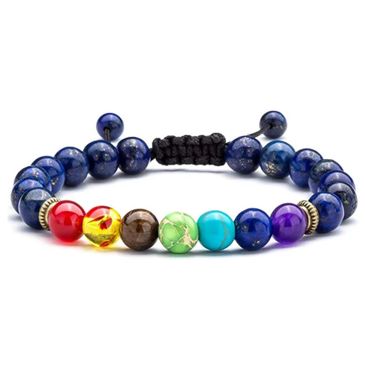 Natural Stone Beaded Adjustable Wristband Yoga Balance Bangle 7 Chakra Wheel Healing Volcanic Stone Bead Bracelet Wholesale