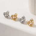 Wholesale New Gold-plated Stainless Steel Geometric Hollow Pearl Earrings for Women's High-end Waterproof and Non Fading Jewelry