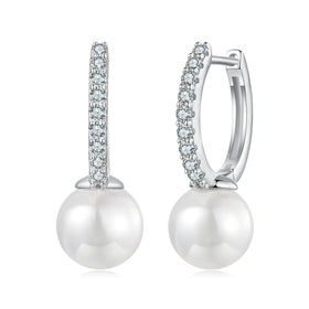 Fine S925 Silver Non Tarnish Jewelry Micro Insert 1.5MM Moissanite 8MM Shell Pearl Hoop Earrings with GRA Certificated for Women