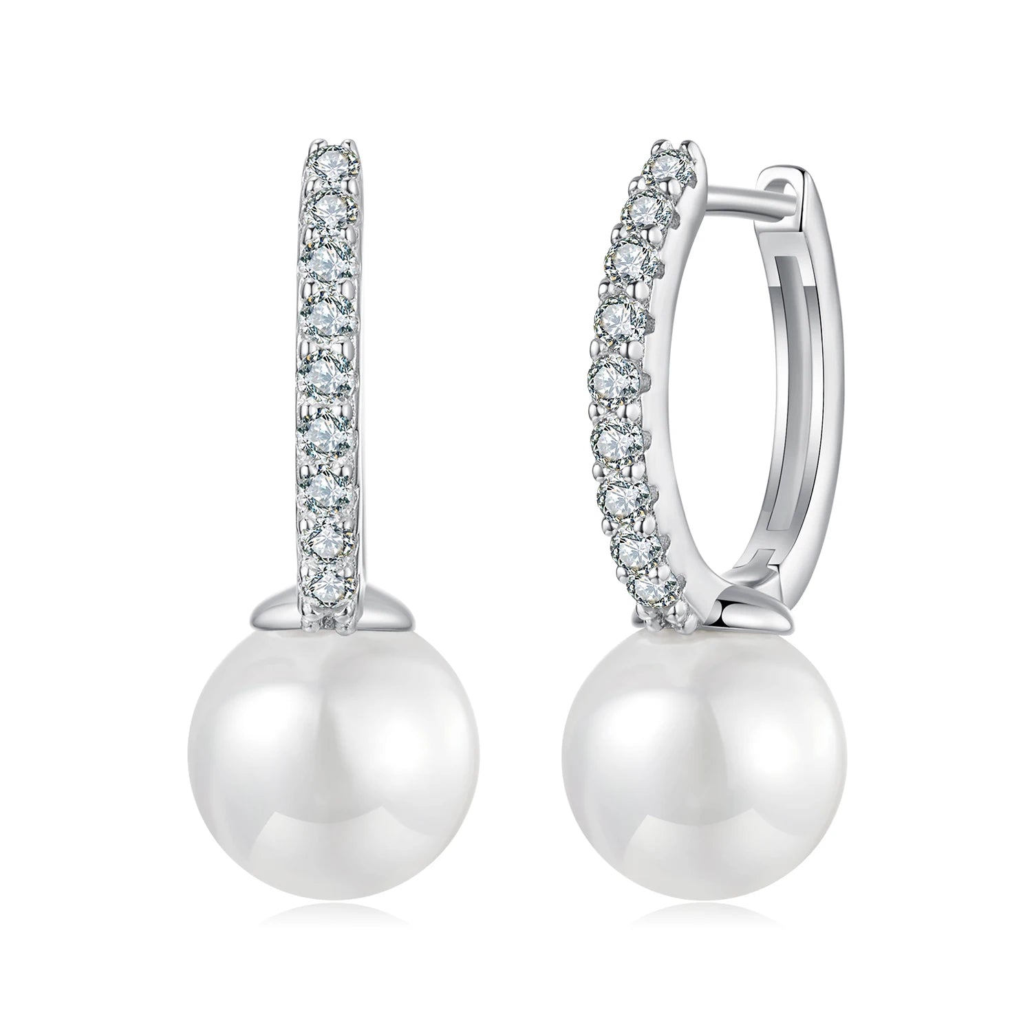 Fine S925 Silver Non Tarnish Jewelry Micro Insert 1.5MM Moissanite 8MM Shell Pearl Hoop Earrings with GRA Certificated for Women