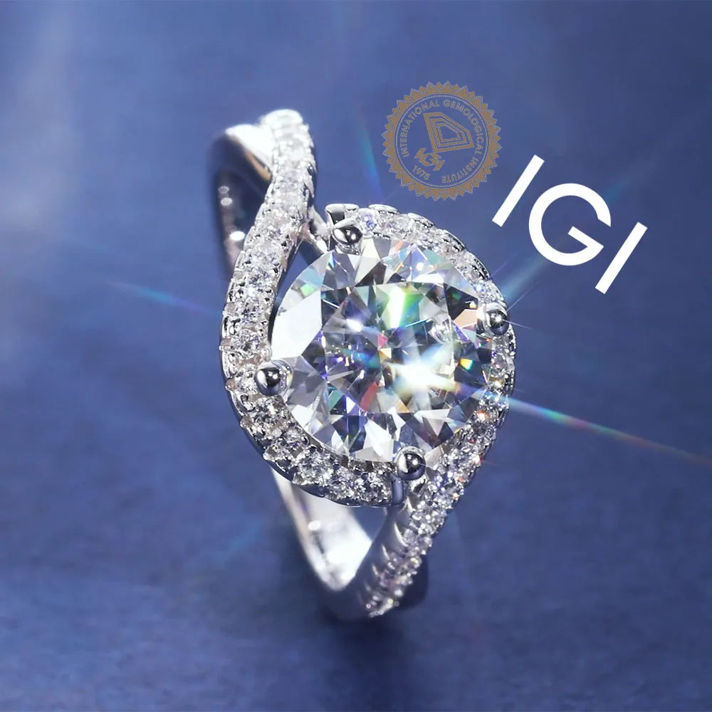 Custom IGI Certified Cvd Lab Grown Created Diamond 18K 14K 9K Solid White Gold Engagement Ring 1ct 2ct Women Yellow Gold Jewelry