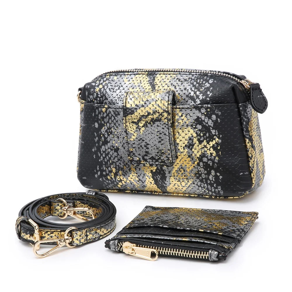 MACWAVE Crossbody Women Striped Genuine Leather Shoulder Bag Lady Evening Party Clutch Card Wallet 1-1.9L