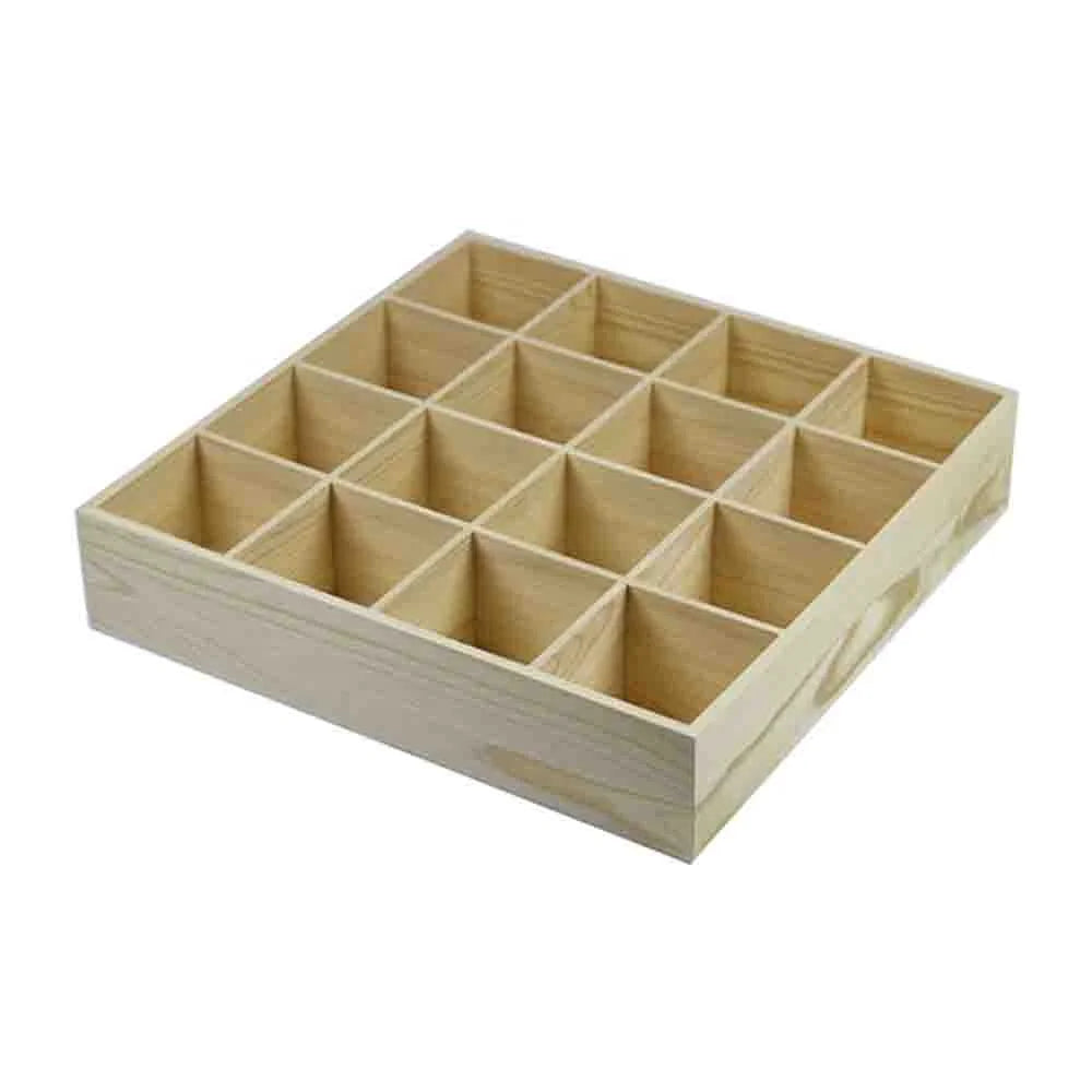 Square Wooden Jewelry Display Compartments Box Table Top Wooden Stone Display Box MegaBDM