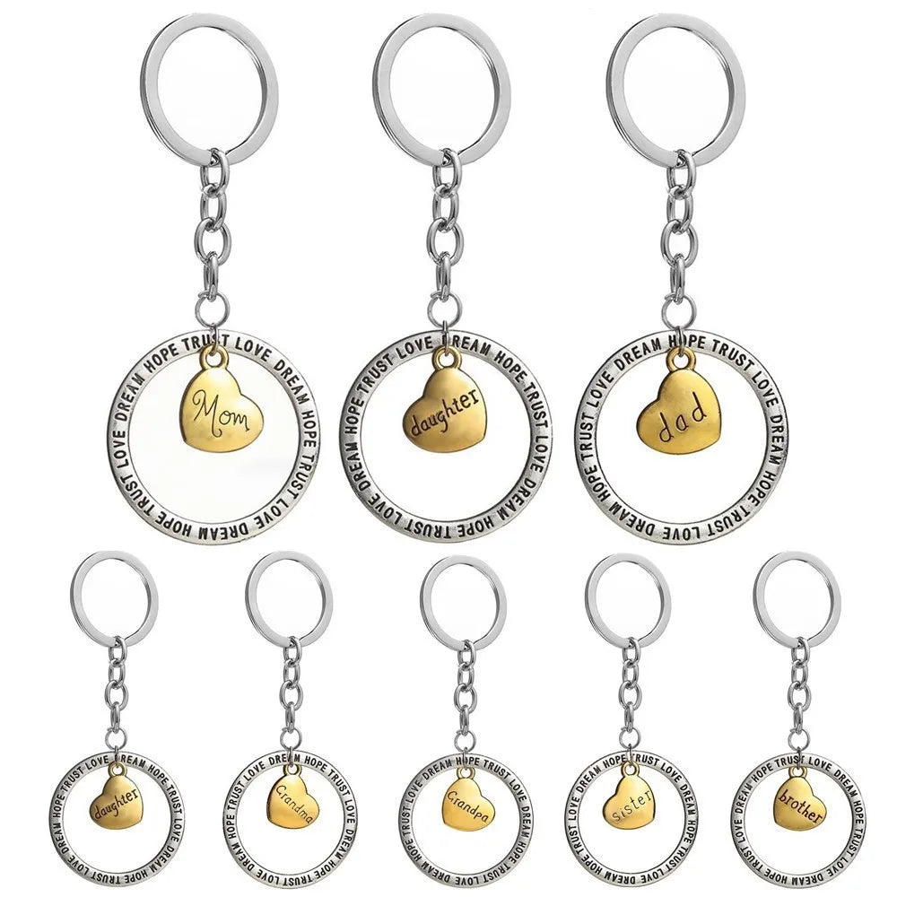 Family Gift Metal Key Chains Grandpa grandma Mom Dad Aunt Uncle Sister Brother Daughter Son Key Ring Car Bag Key Chain Holder