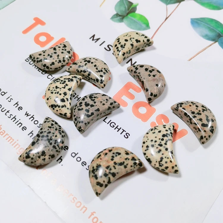 Hongzhuo Natural Dalmatian Jasper Moon Shape Stone Crafts