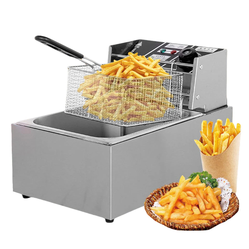 DF81 Commercial Deep Fryer with Baskets 6Qt Tank Upgraded Electric Countertop Fryer Heavy Duty Stainless Steel Deep Fryers