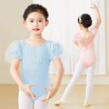 Girls Cute Puff Sleeve Ballet Dance Leotards Children Kid Mesh Splice Gymnastics Bodysuit Clearance Sale