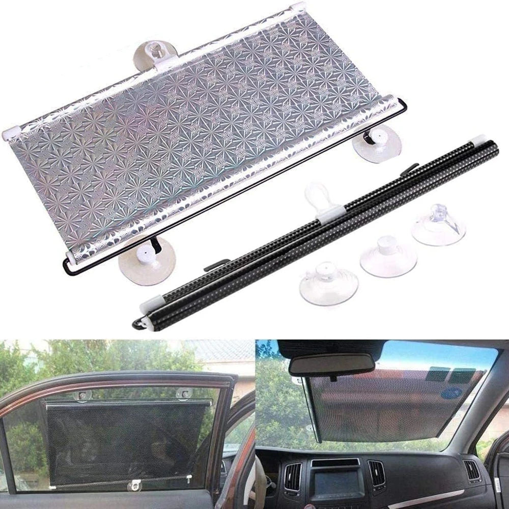 Factory Price 58x125cm Laser Auto Retractable Windshield Sun Shade UV Protection Curtain Sunshade Mesh Visor Car Accessories
