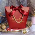 Luxury Ribbon Handle Exquisite Rose Red Gift Bag Package Design for Beauty Brand Paper Bag for Christmas Gift